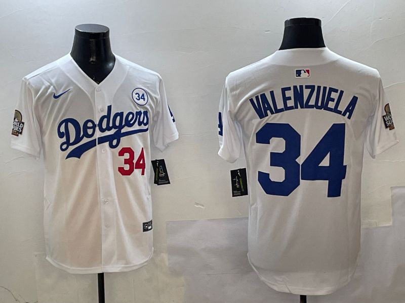 Men Los Angeles Dodgers #34 Valenzuela White Blue Fashion Game 2025 Nike MLB Jersey style 326